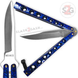 Heavy Duty Classic Butterfly Knife Thick 7 Hole Balisong - Marble Blue Splatter Plain