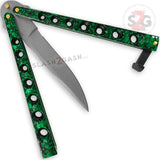 Heavy Duty Classic Butterfly Knife Thick 7 Hole Balisong - Marble Green Splatter Plain