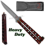 Heavy Duty Butterfly Knife Thick Classic 7 Hole Balisong - Marble Red Splatter Plain