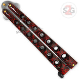 Heavy Duty Classic Butterfly Knife Thick 7 Hole Balisong - Marble Red Splatter Plain