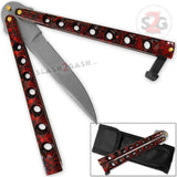 Heavy Duty Butterfly Knife Thick Classic 7 Hole Balisong - Marble Red Splatter Plain