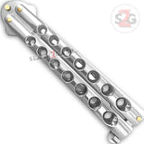 Heavy Duty Butterfly Knife Thick Classic 7 Hole Balisong - Shiny Silver Chrome Plain