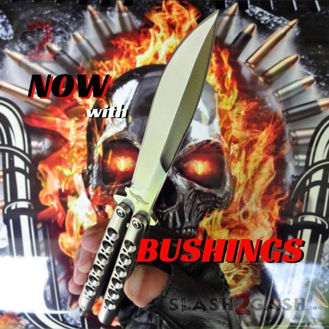 TheONE Butterfly Knife with BUSHINGS 440C Channel Balisong - Satin 42 Plain with Spring Latch