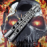 The ONE Butterfly Knife 42 Serrated Balisong Channel Construction Spring Latch w/ BUSHINGS