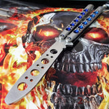 TheONE Butterfly Knife Blue Holes Channel Balisong Practice - Trainer/Training Spring Latch Dull No Edge