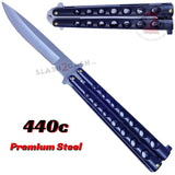 Classic 7 Hole Butterfly Knife 440c Premium Steel Flip Balisong - Matte Black