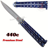 Marble Blue Butterfly Knife Classic 7 Hole 440c Premium Steel Riveted Flip Balisong