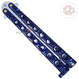 Marble Blue Butterfly Knife Classic 7 Hole 440c Premium Steel Riveted Flip Balisong