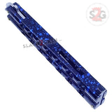 Marble Blue Butterfly Knife Classic 7 Hole 440c Premium Steel Riveted Flip Balisong