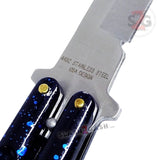 Close up Butterfly Knife 440c Premium Steel Flip Balisong - Marble Blue