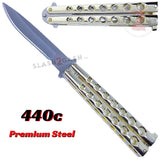 Classic 7 Hole Butterfly Knife 440c Premium Steel Flip Balisong - Shiny Gold