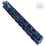 Marble Green Butterfly Knife Classic 7 Hole 440c Premium Steel Riveted Flip Balisong