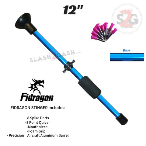 Fidragon 12" Blowgun .40 cal STINGER w/ Spike Darts - Blue