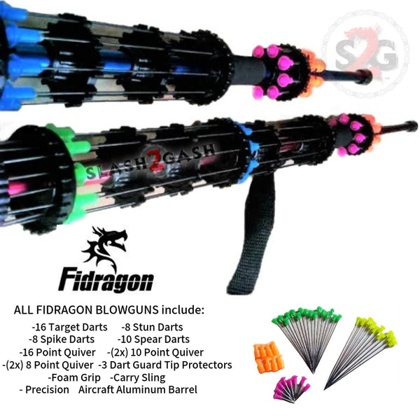 Fidragon Blowguns .40 cal LOADED w/ 42 Darts - Asstd. Colors 12 24