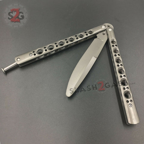 Butterfly Knife Grey TRAINER Dull Balisong w/ Spring Latch
