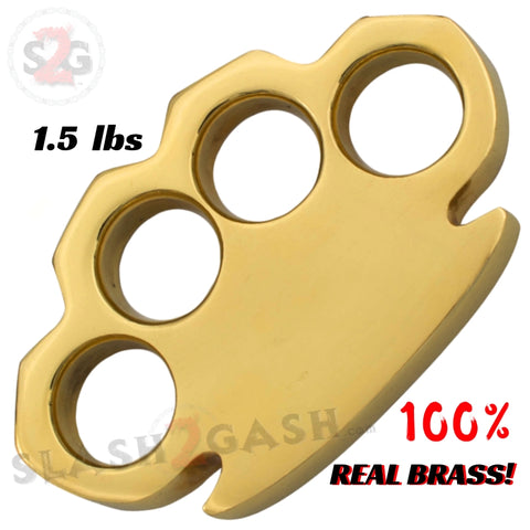 100% Real Brass Knuckles - 1.5 Pound lb MASSIVE Paperweight! Heavy Duty Knucks Duster Buckle