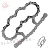 Bike Chain Link Brass Knuckles Heavy Duty Motorcycle Biker Paperweight - Silver/Chrome