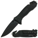 Black Action Liner Lock Spring Assisted Pocket Knife - Drop Point Plain Edge Blade