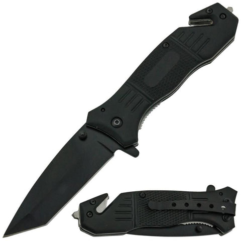 Black Action Liner Lock Spring Assisted Pocket Knife - Tanto