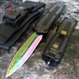 S2G Tactical OTF Knife Switchblade w/ Rainbow Damascus Dagger Double Edge - Black Scarab D/A Automatic