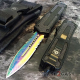 S2G Tactical OTF Knife Switchblade w/ Rainbow Damascus Dagger Serrated - Black Scarab D/A Automatic