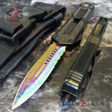 S2G Tactical OTF Knife Switchblade w/ Rainbow Damascus Dagger Serrated - Black Scarab D/A Automatic