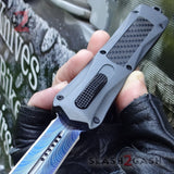 Spartan OTF Knife Grey w/ Blue Spectrum Carbon Fiber - Spear - Delta Force Switchblade Knives *Limited Edition*