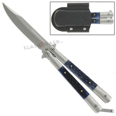 Blue Stag Butterfly Knife Sharp Balisong w/ Belt Sheath