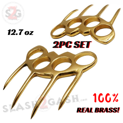 Brass Claws Knuckle 2 Piece Set Paper Weight Knuckles Duster - REAL BRASS