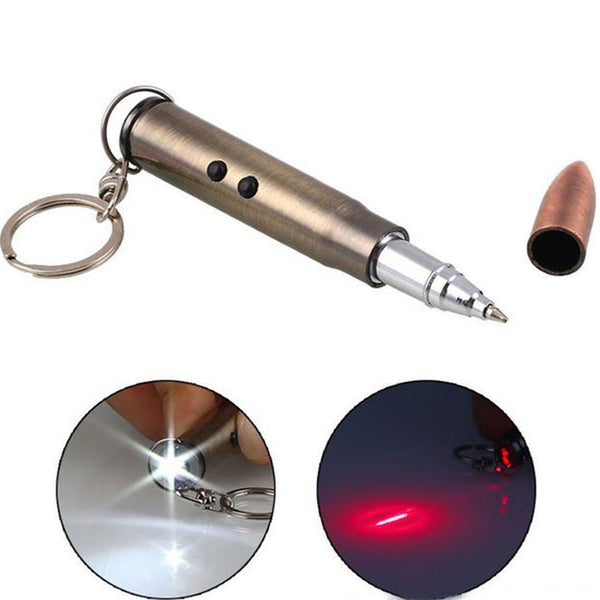 Bullet Keychain 3in1 Laser Pointer LED Flashlight Ball Pen