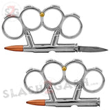Bullet Knuckles w/ Hidden Knife Belt Buckle Paperweight - Silver Chrome Duster