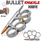Bullet Knuckles w/ Hidden Knife Belt Buckle Paperweight - Silver Chrome Duster