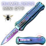 California Legal Mini Out The Front Knife Small Automatic Switchblade Knives - All Rainbow Titanium Bumble Bee
