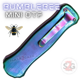 California Legal Mini Out The Front Knife Small Automatic Switchblade Knives - All Rainbow Titanium Bumble Bee