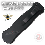 Black Mini Out The Front Knife Small Automatic Switchblade Knives California Legal - Dagger Combo Blade Plain Edge Serrated Bumble Bee