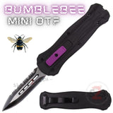Black Purple Mini Out The Front Knife Small Automatic Switchblade Knives California Legal - Dagger Serrated Bumble Bee