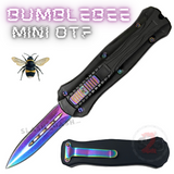 California Legal Mini Out The Front Knife Small Automatic Switchblade Knives - Black Titanium Bumble Bee