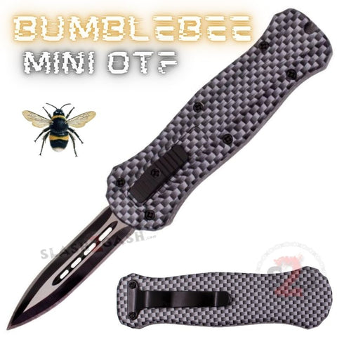 Carbon Fiber Mini Out The Front Knife Small Automatic Switchblade Knives California Legal - Dagger Bumble Bee