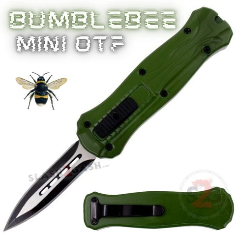 Forest Green Mini Out The Front Knife Small Automatic Switchblade Knives California Legal - Dagger Bumble Bee
