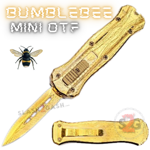 Bumblebee Mini OTF Knife Small Auto Switchblade Dagger - Gold