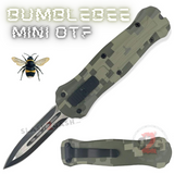 California Legal Mini Out The Front Knife Small Automatic Switchblade Knives - Digital Green Camo Bumble Bee