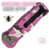 California Legal Mini Out The Front Knife Small Automatic Switchblade Knives - Pink Camouflage Bumble Bee