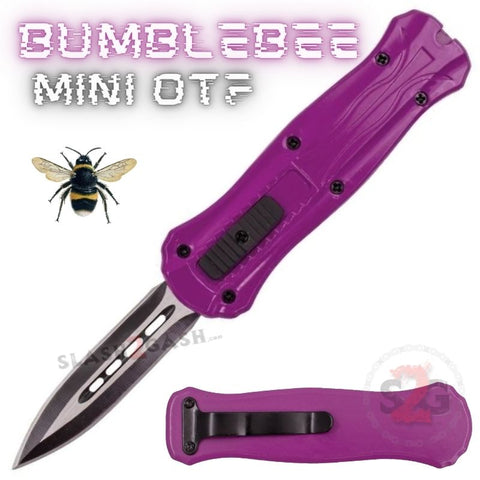 Purple Mini Out The Front Knife Small Automatic Switchblade Knives California Legal - Dagger Bumble Bee
