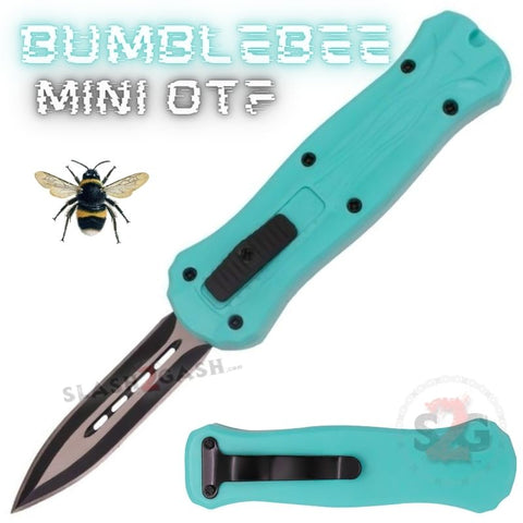 Teal Mini Out The Front Knife Small Automatic Switchblade Knives California Legal - Dagger Bumble Bee