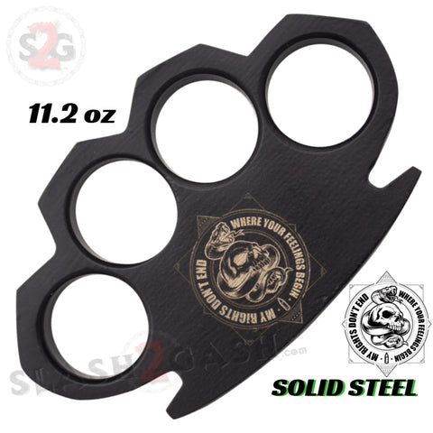 My Rights, Your Feelings - Steam Punk Knuckles Solid Black Steel Paper Weight - 11.2 oz Heavy Knuckle Duster