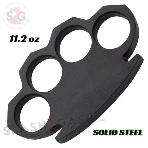 Steam Punk Knuckles Solid Black Steel Closed Paper Weight - 11.2 oz Knuckle Duster