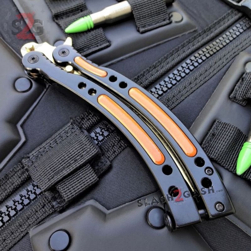 CSGO Lore Butterfly Knife Gold & Orange TRAINER Dull PRACTICE Balisong ...