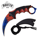 CSGO karambit tactical claw neck knife fixed blade knives counter strike blue marble fade CS GO red handle
