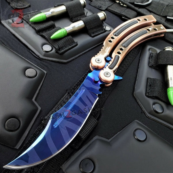 CSGO Blue Slaughter Butterfly Knife SHARP Balisong - Bronze