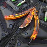 CSGO Blaze Flames Butterfly Knife SHARP 440C Spring Latch Tactical Balisong CS:GO